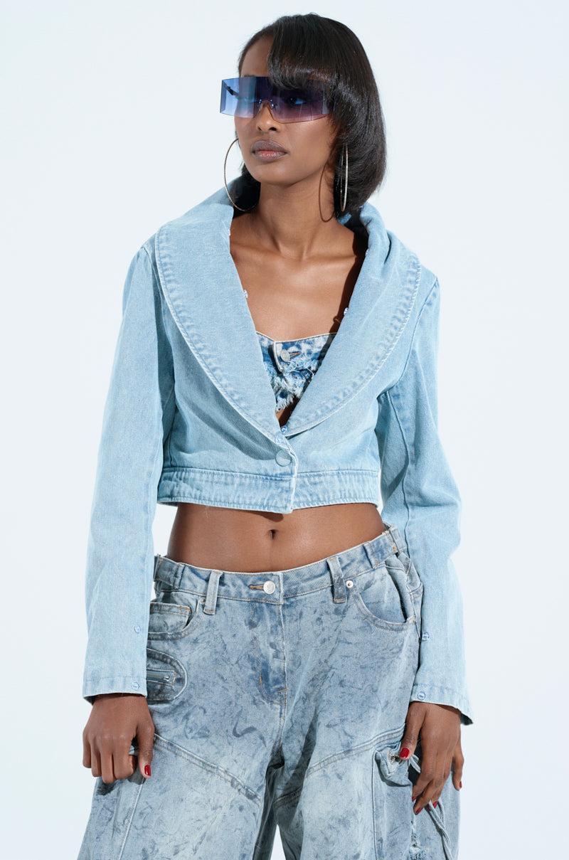 GISELE CROP DENIM BLAZER Product Image