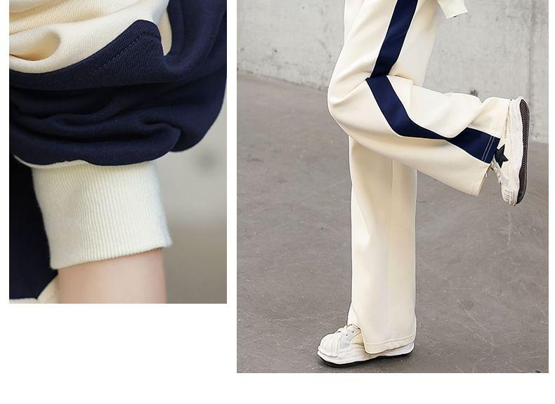 Set: Raglan-Sleeve Two Tone Drawstring Hoodie + Drawstring Waist Wide Leg Sweatpants Product Image