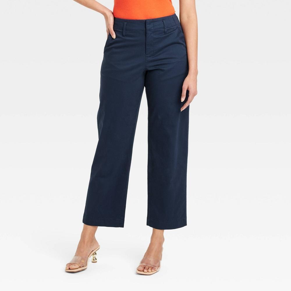 Womens High-Rise Straight Ankle Chino Pants - A New Day Navy 14 Product Image