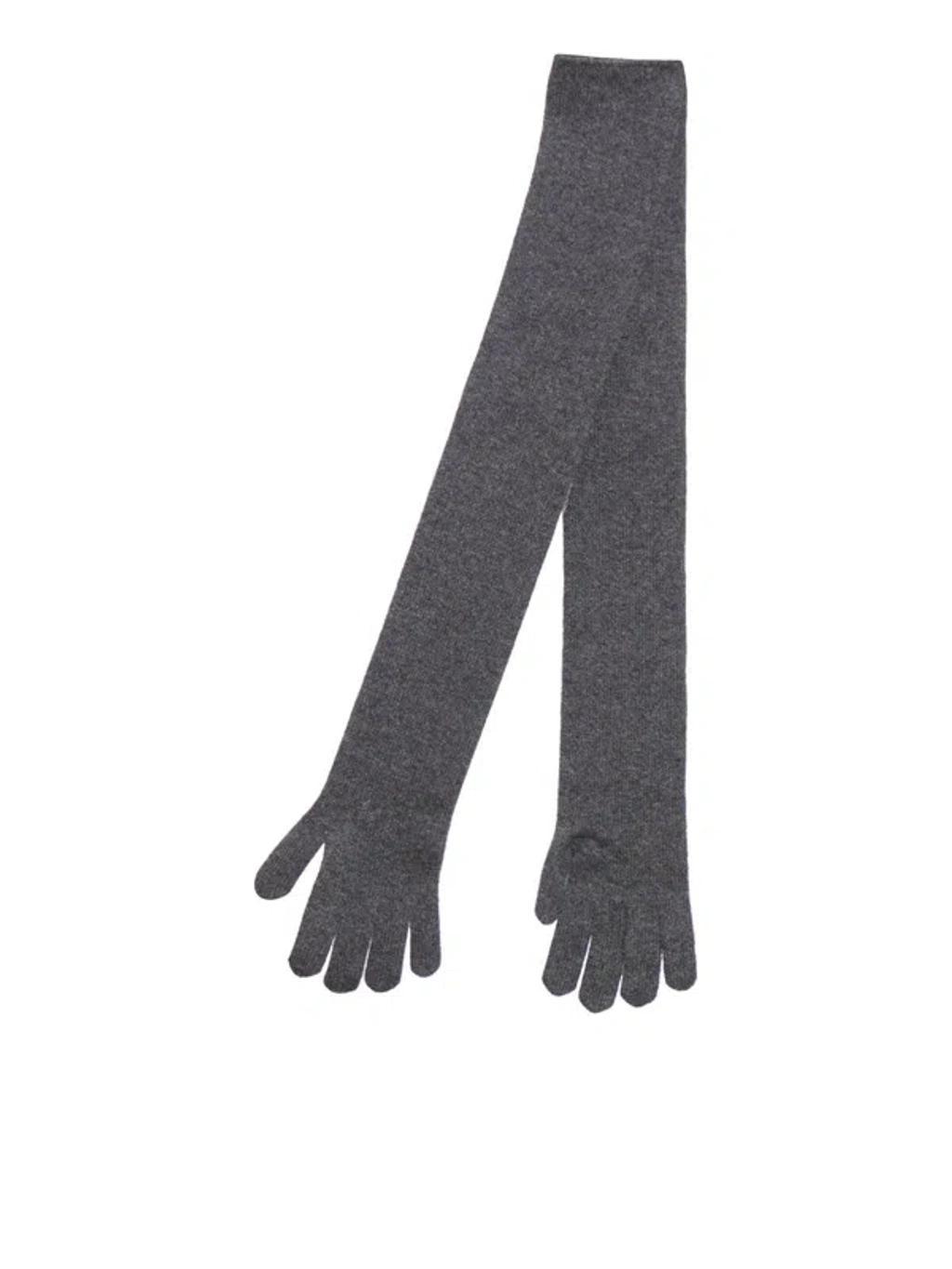 Long Knit Gloves In Grey Dark Product Image