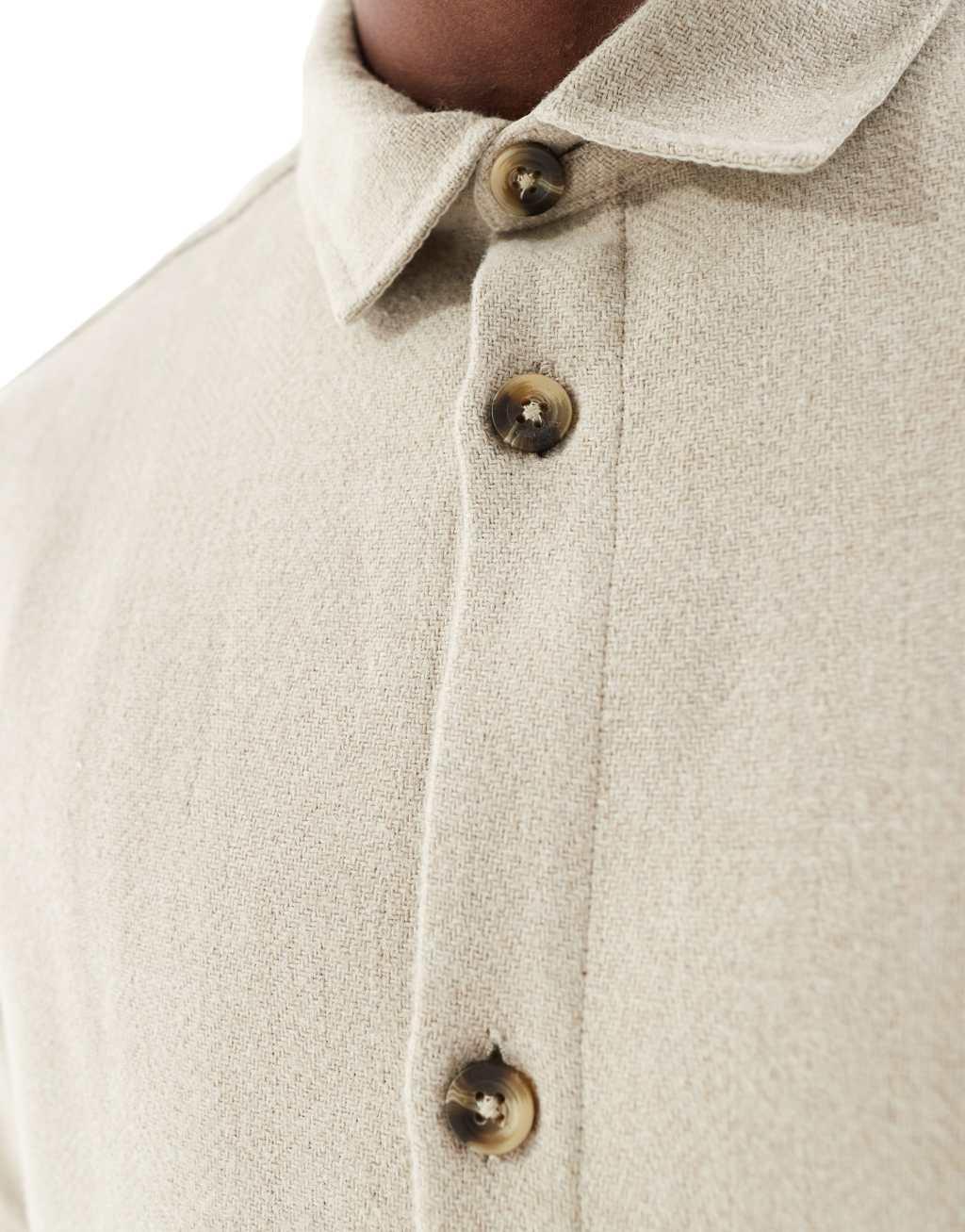 ASOS DESIGN wool look overshirt in stone Product Image