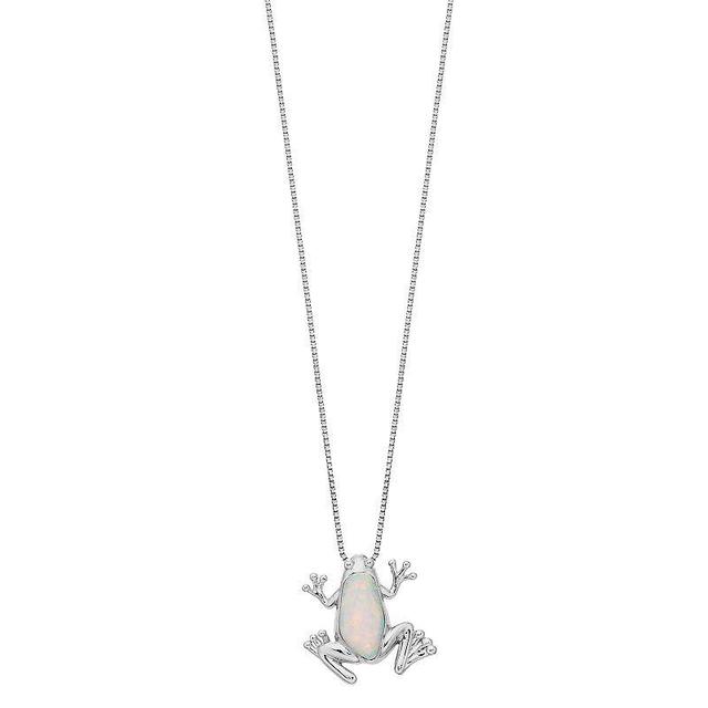 Gemminded Silver Tone Lab-Created Opal Frog Pendant Necklace, Womens White Product Image