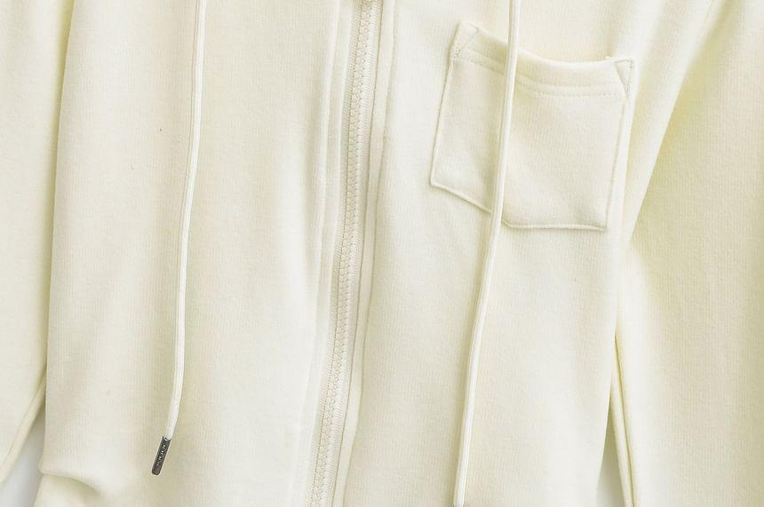 Plain Ruched Zip-Up Crop Hoodie Product Image