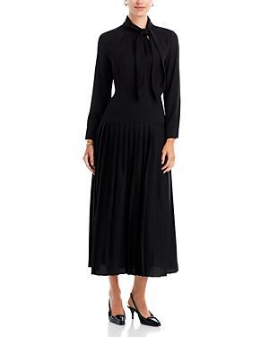 Misook Tie Neck Long Sleeve Pleated Maxi Dress Product Image