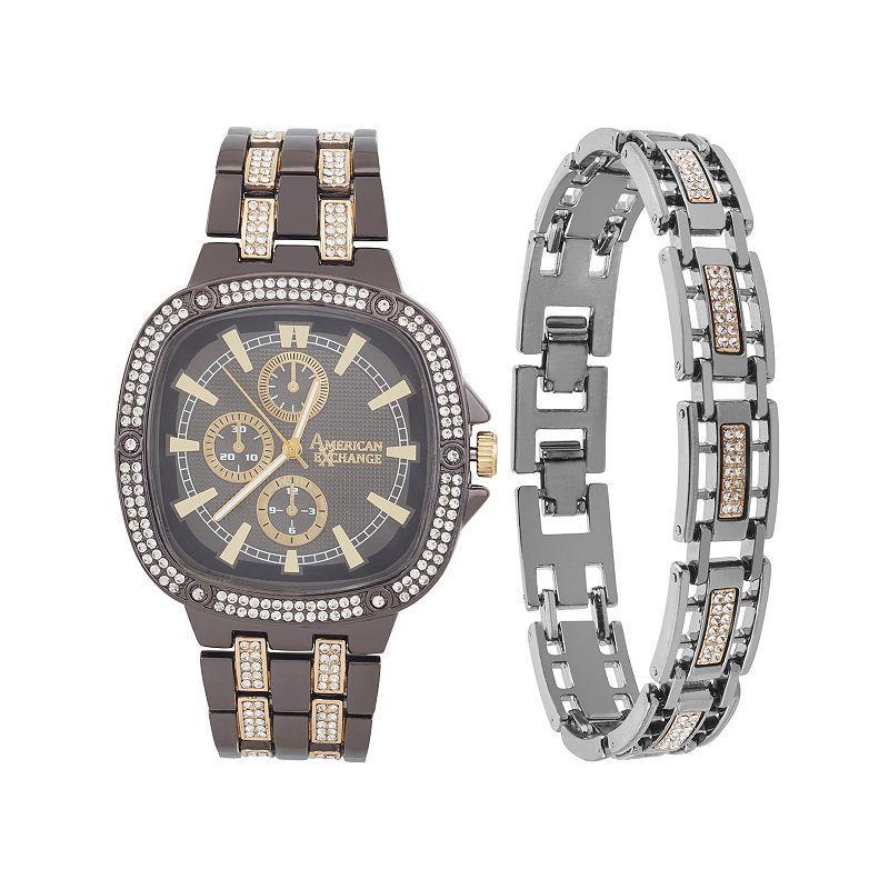 American Exchange Mens Crystal Bracelet Watch 46mm Gift Set Product Image