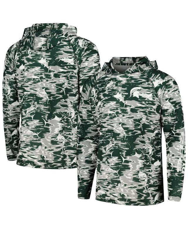 Mens Columbia Green Michigan State Spartans Pfg Terminal Tackle Omni-Shade Rippled Long Sleeve Hooded T-shirt Product Image