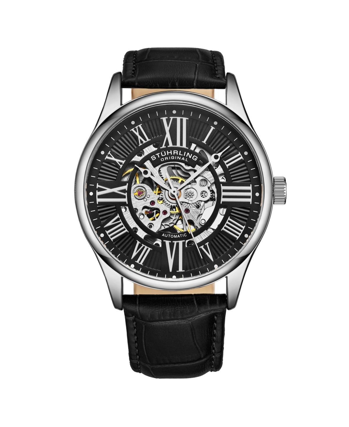 Stuhrling Mens Black Leather Strap Watch 42mm Product Image