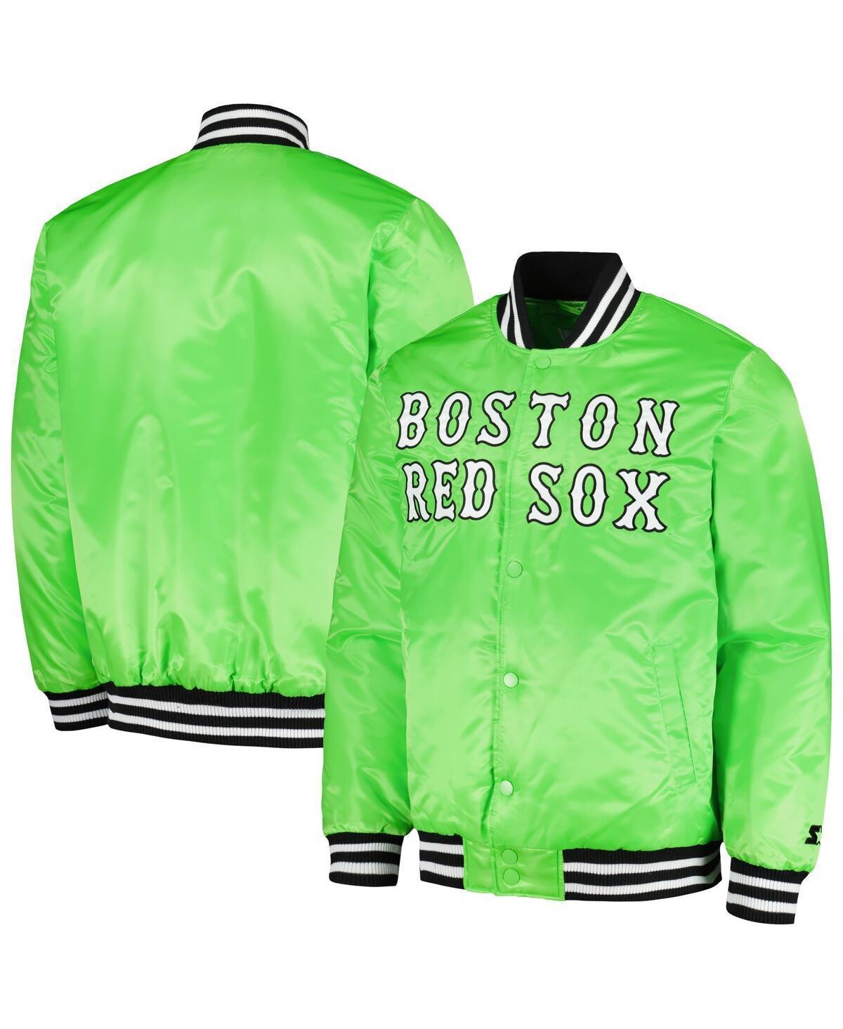 Mens Starter Neon Green Boston Red Sox Cross Bronx Fashion Satin Full-Snap Varsity Jacket Product Image