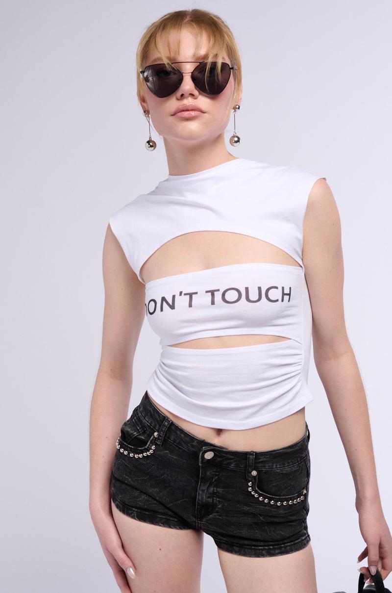 LOOK DONT TOUCH GRAPHIC CUTOUT TEE Product Image