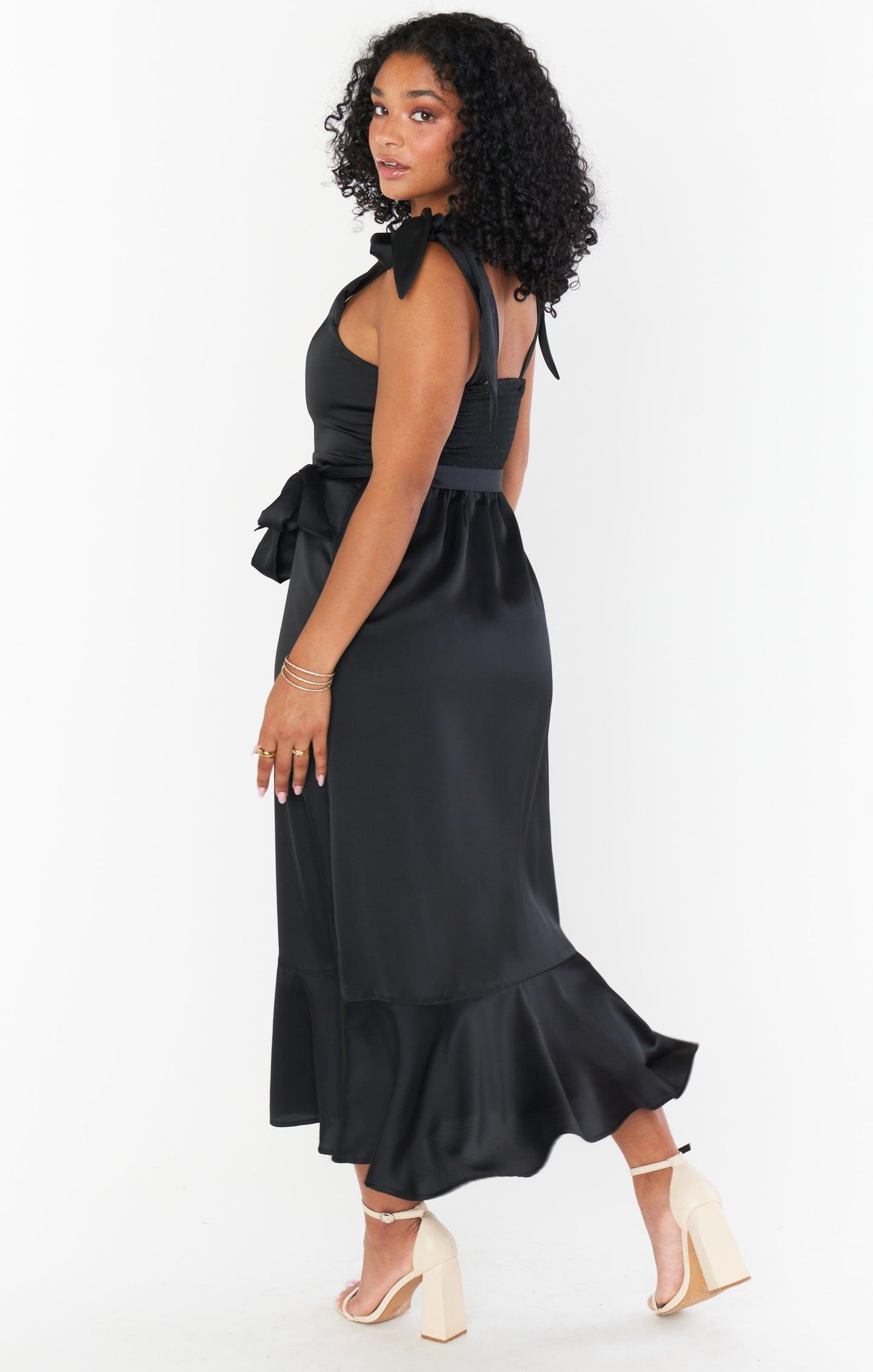 Claire Midi Dress ~ Black Luxe Satin Product Image