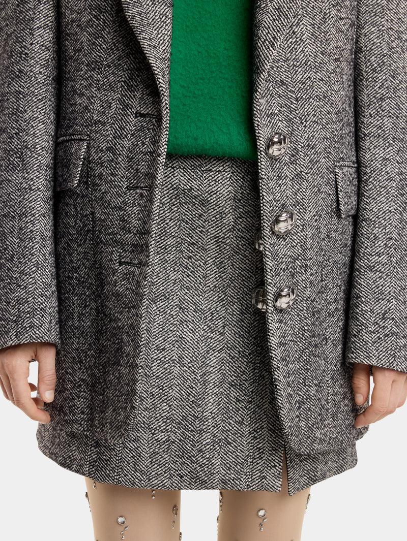 LONG BLAZER IN HERRINGBONE WOOL Product Image