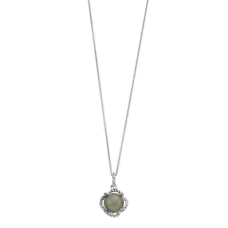 Lavish by TJM Sterling Silver Cabochon Jade & Marcasite Pendant Necklace, Womens Product Image