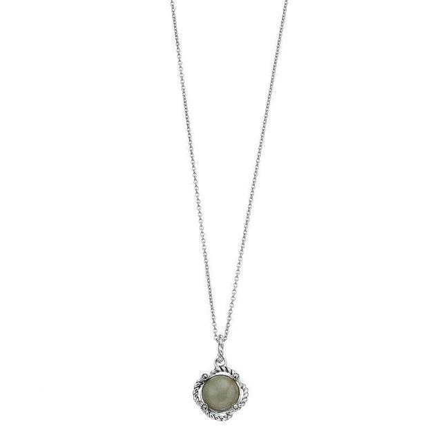 Lavish by TJM Sterling Silver Cabochon Jade & Marcasite Pendant Necklace, Womens Product Image