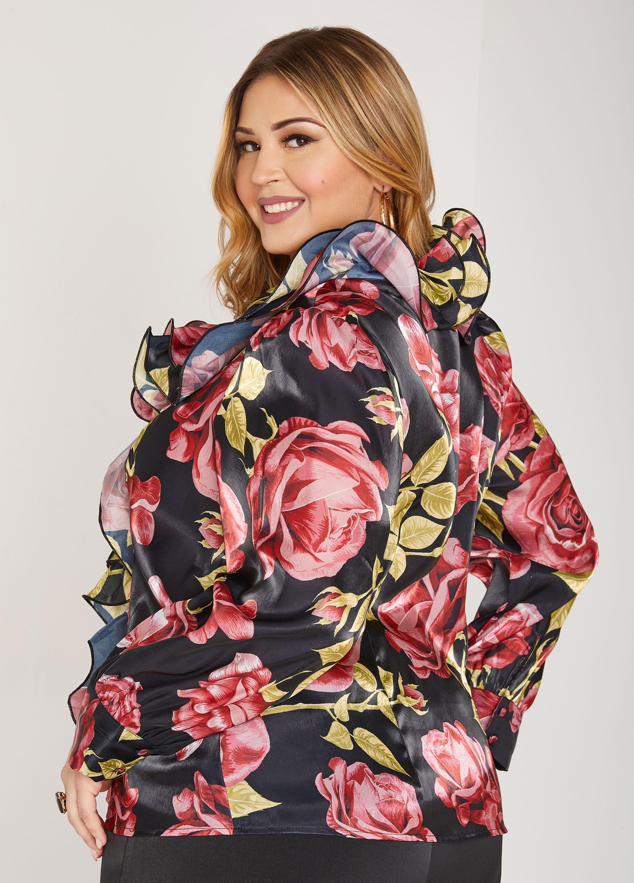 Ruffled Rose Print Blouse Product Image