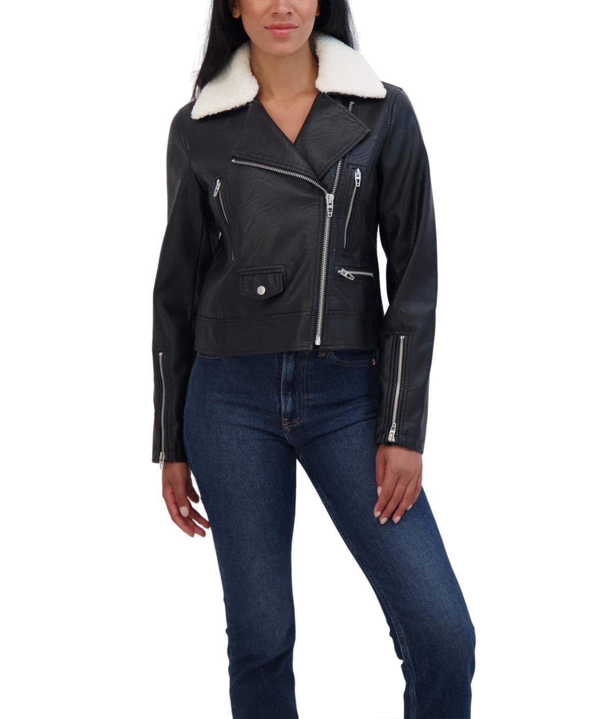 Sebby Collection Womens Sebby Collections Faux Leather Moto Jacket With Detachable Faux Fur Collar Product Image