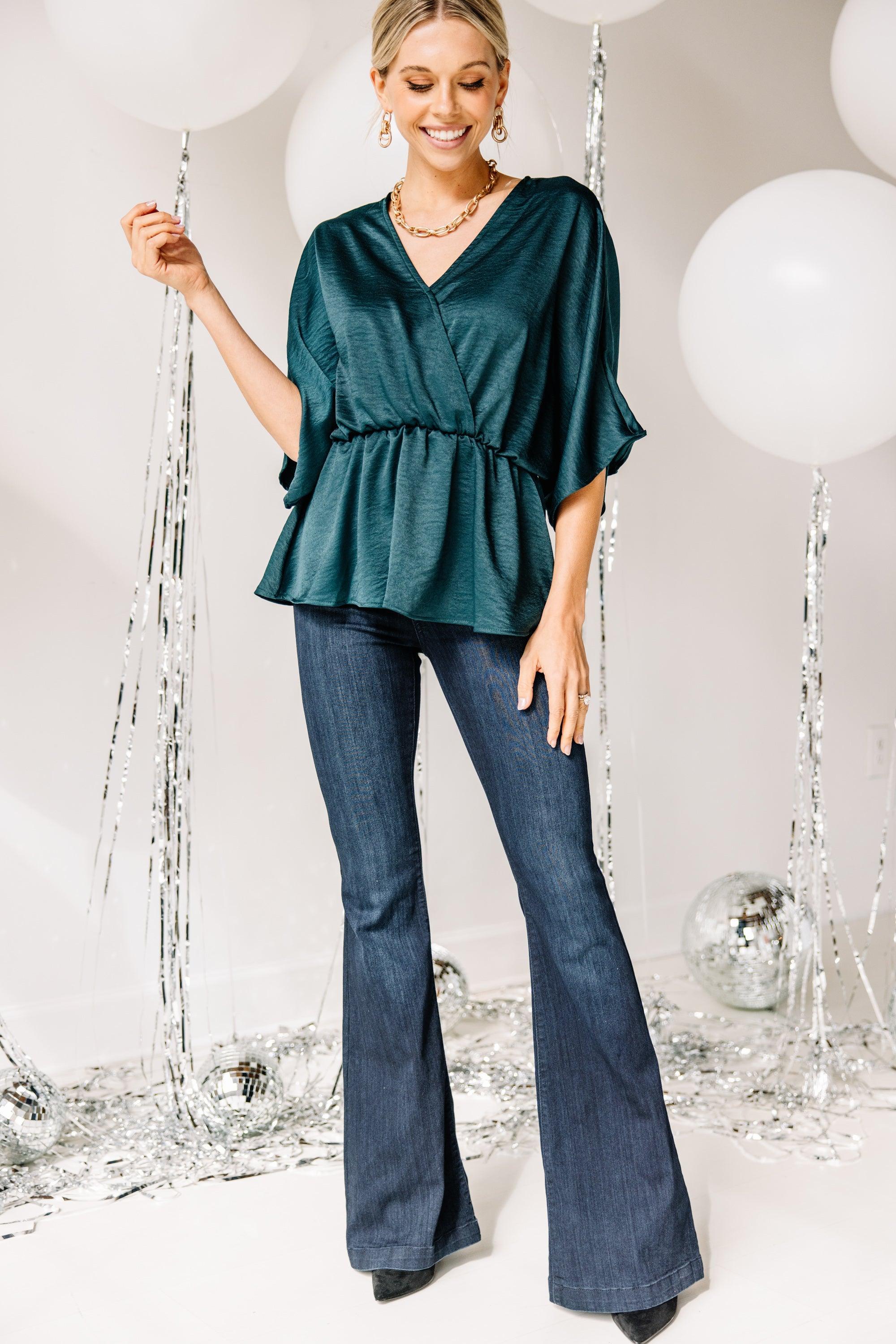 Show Out Emerald Green Satin Blouse Female Product Image