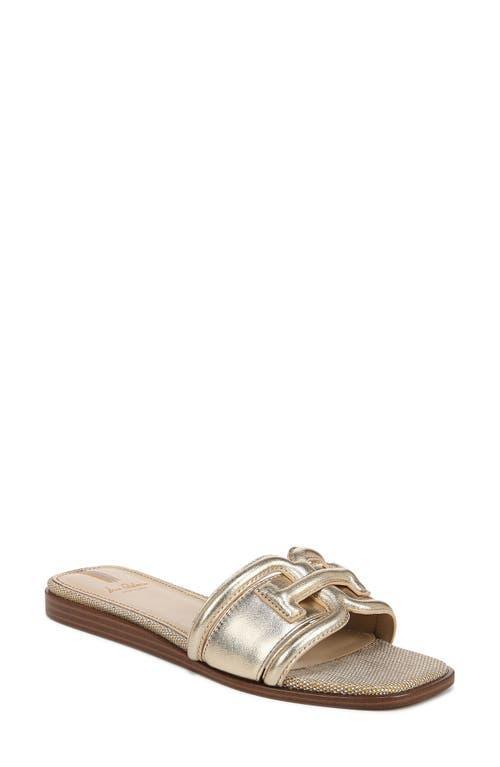 Sam Edelman Irina Metallic Leather Double E Square Toe Flat Slide Sandals Product Image