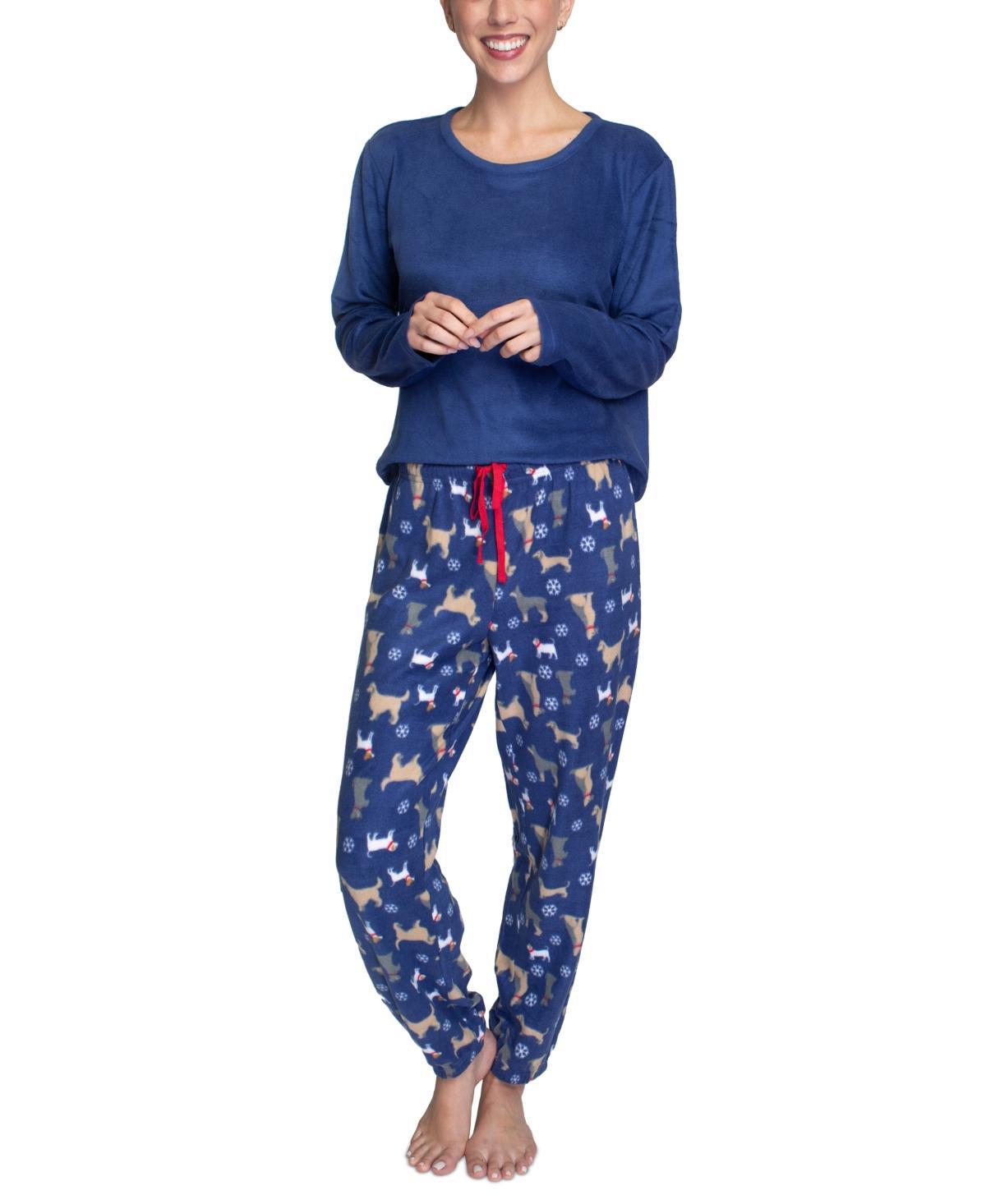 Hanes Womens Plus Size 2-Pc. Stretch Fleece Pajamas Set - Blu Product Image