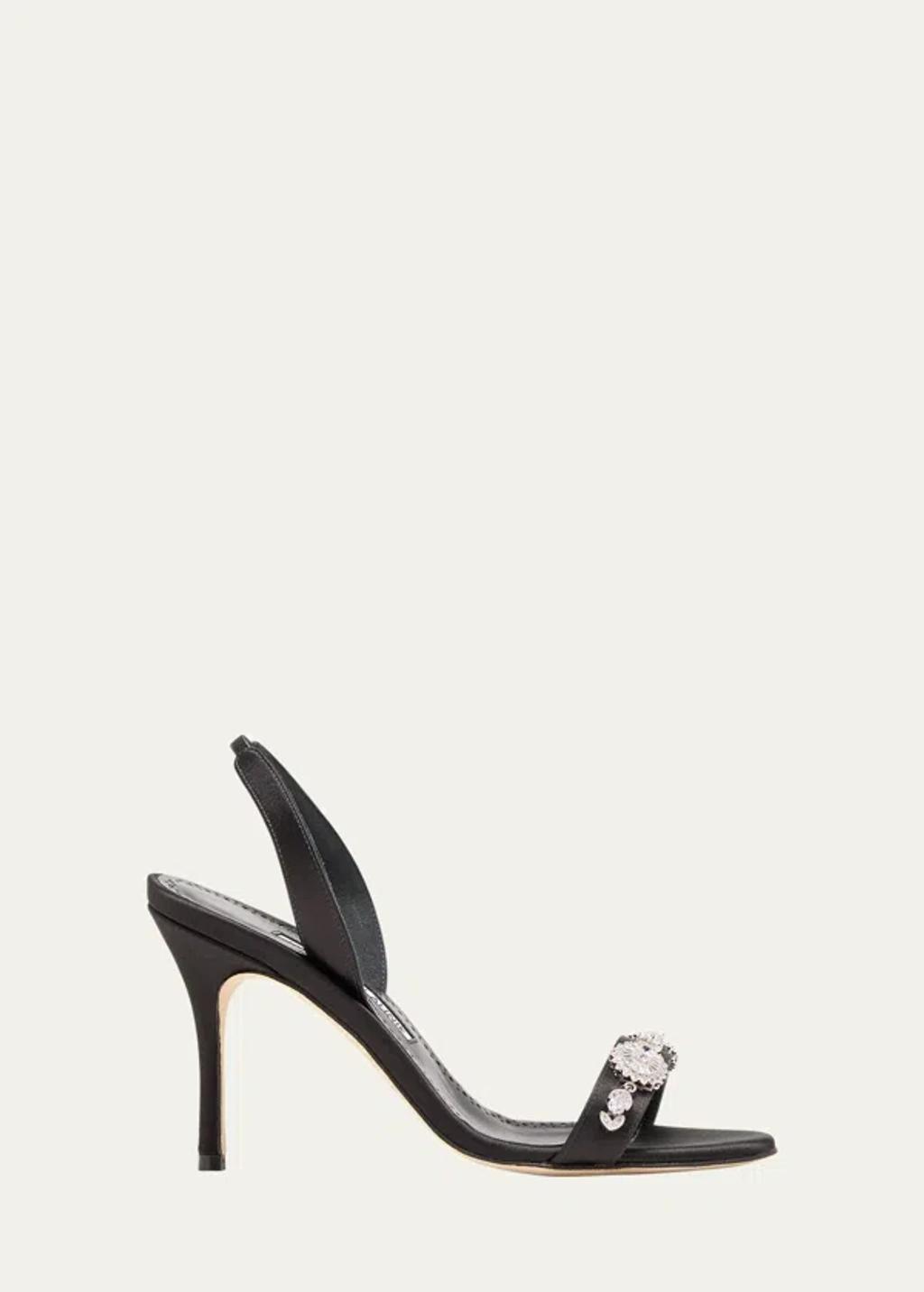 Crystal Satin Halter Sandals In Blck product image