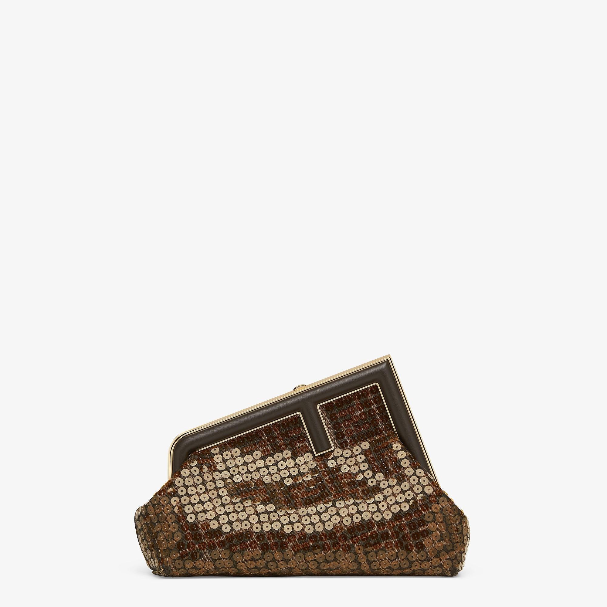 Fendi First SmallBrown FF jacquard fabric bag with sequins Product Image