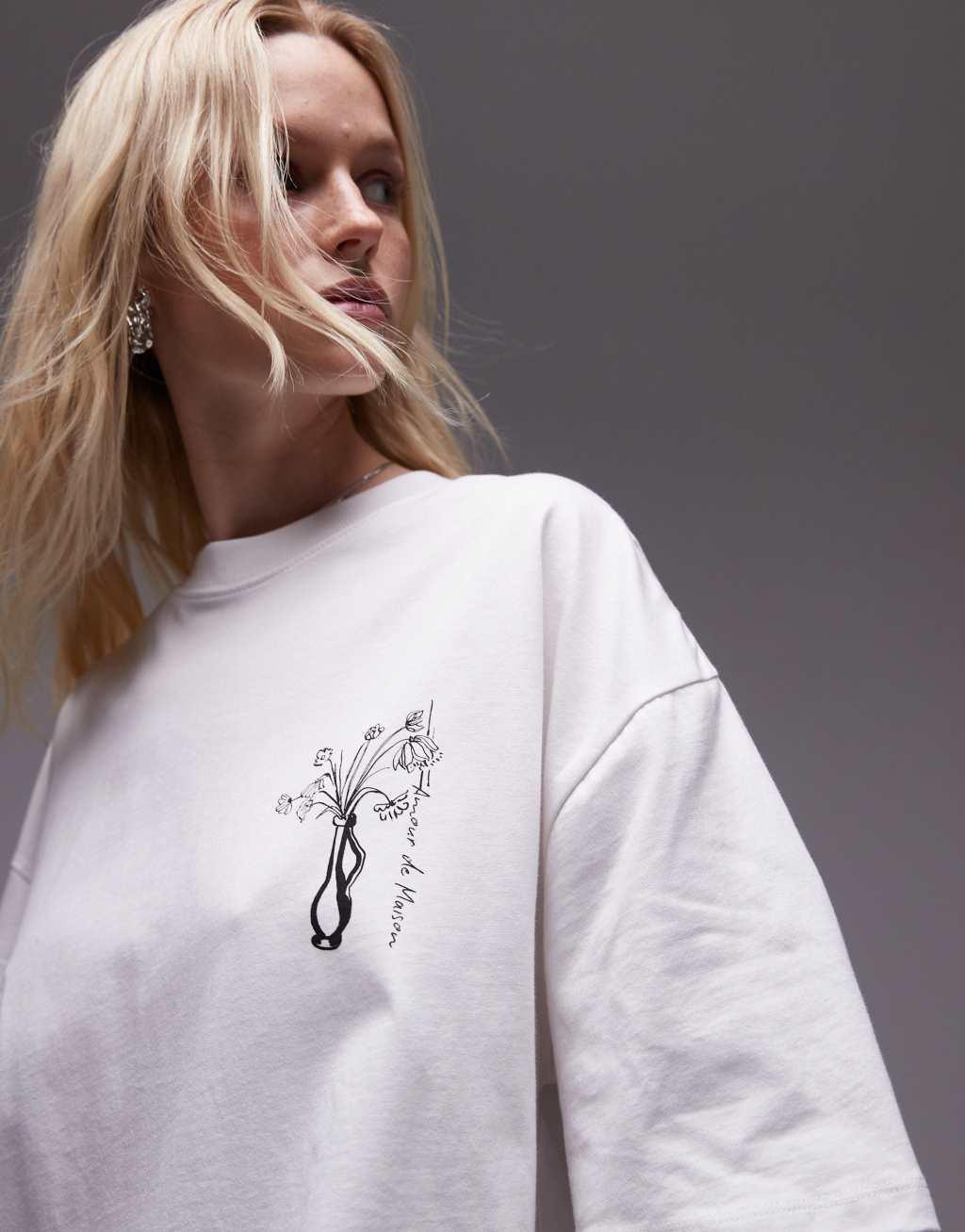 Topshop graphic Amour de Maison oversized tee in white Product Image