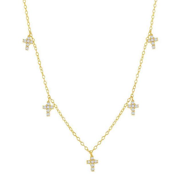 Sterling Silver Cubic Zirconia Dangling Cross Station Necklace, Womens Gold Tone Product Image