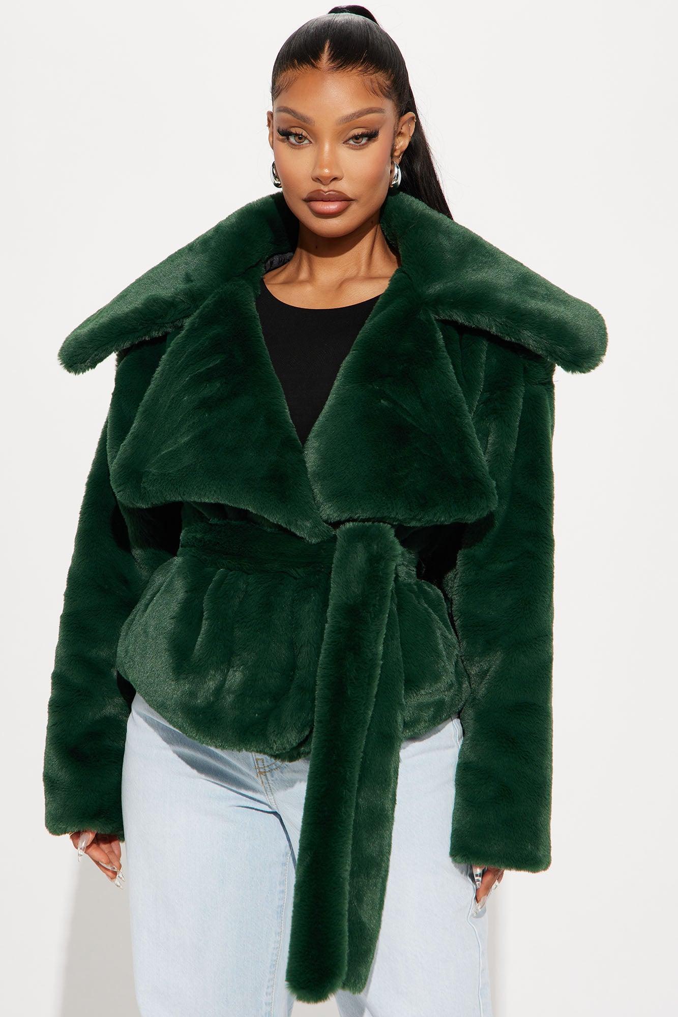 Plush Life Faux Fur Coat - Hunter Product Image