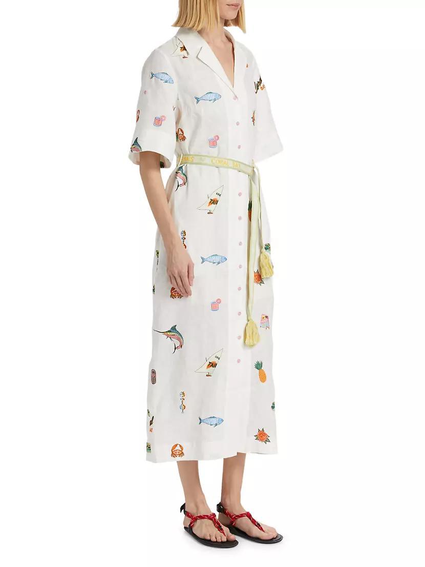 Blue Marlin Linen Embroidered Midi- Dress Product Image