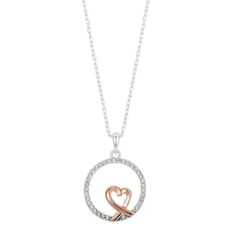 Brilliance Two Tone Crystal Heart Round Necklace, Womens Product Image