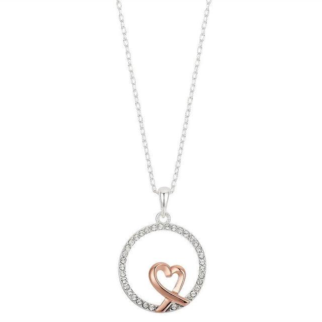 Brilliance Two Tone Crystal Heart Round Necklace, Womens Product Image