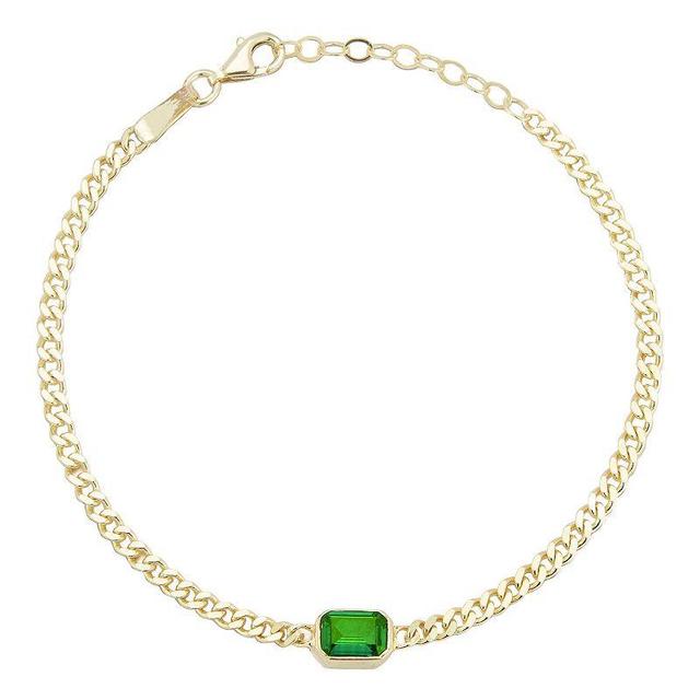 Sunkissed Sterling 14k Gold Over Silver Cubic Zirconia Curb Chain Bracelet, Womens Gold Tone Green Product Image