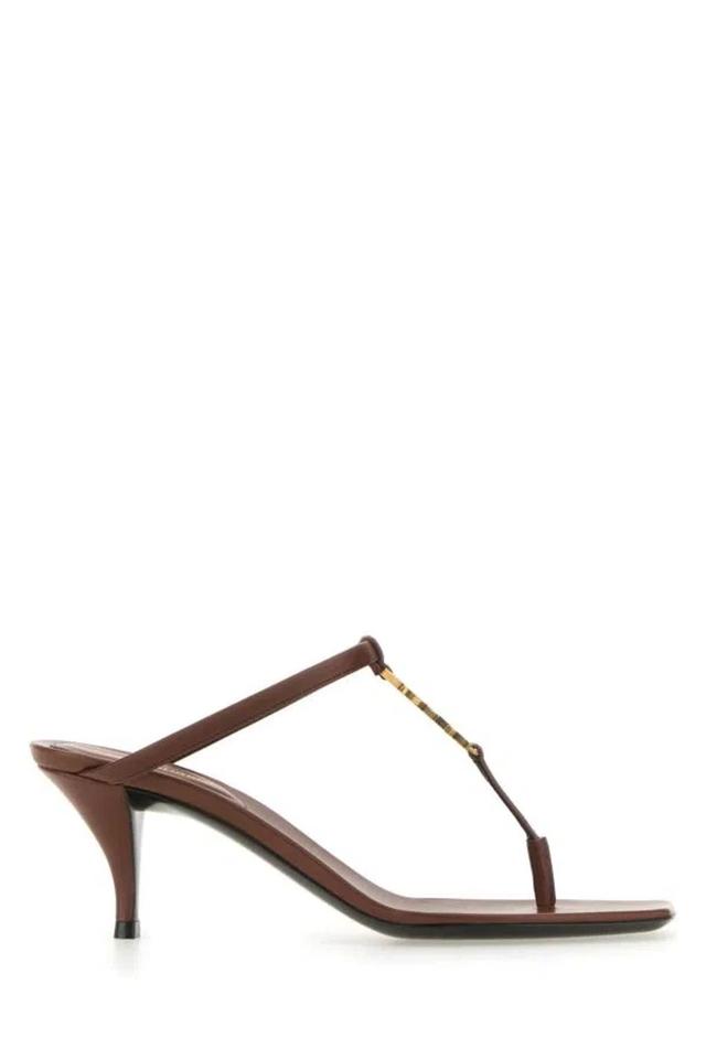 Cassandra Leather Ysl Thong Mule Sandals In Brown Product Image