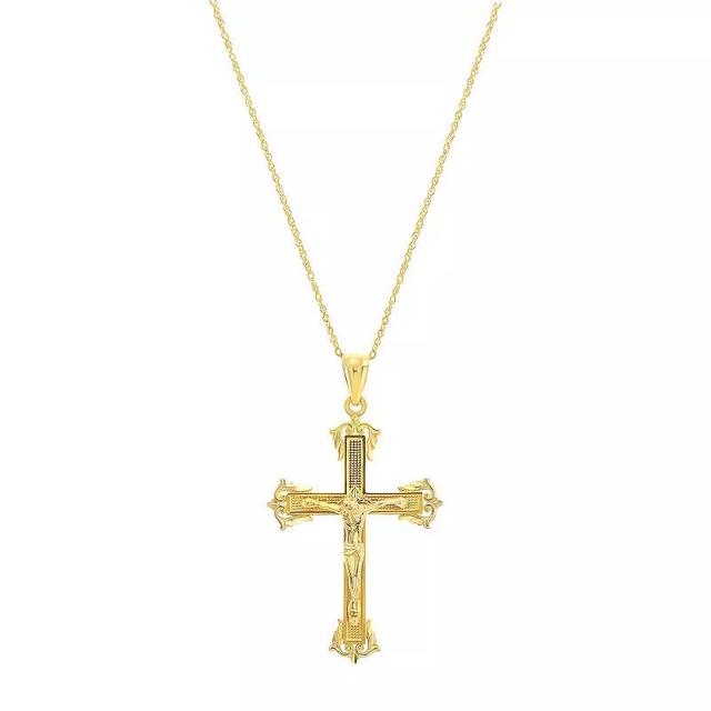 Forever 14K 14k Gold Diamond Cut Large Crucifix Pendant Necklace, Womens Product Image