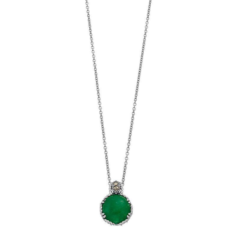 Lavish by TJM Sterling Silver Jade & Marcasite Round Pendant Necklace, Womens Product Image