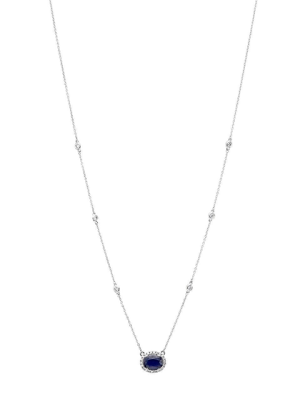 Womens 14K White Gold, Sapphire & 0.27 TCW Diamond Pendant Necklace Product Image