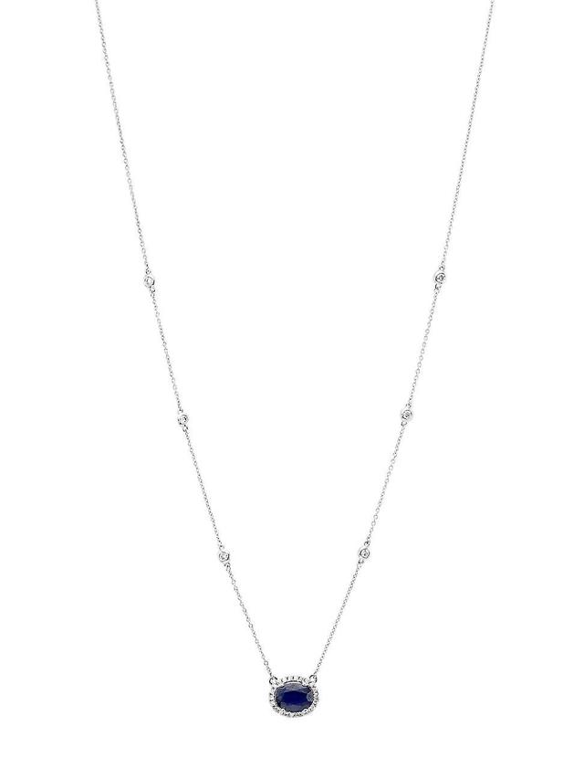 Womens 14K White Gold, Sapphire & 0.27 TCW Diamond Pendant Necklace Product Image