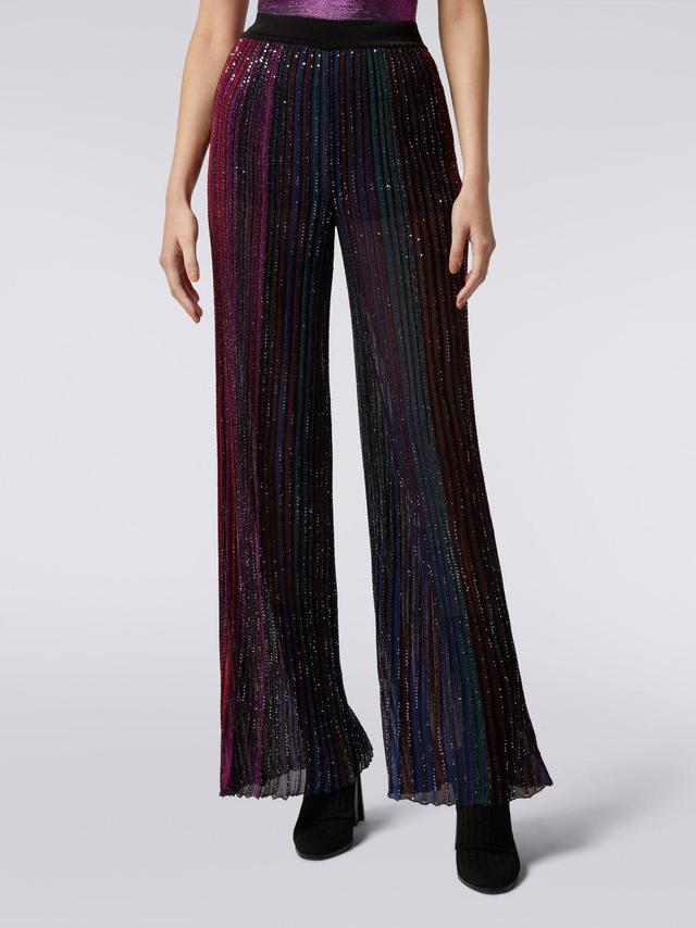 Flared pleated viscose blend trousers with sequins Multicoloured | Missoni Product Image