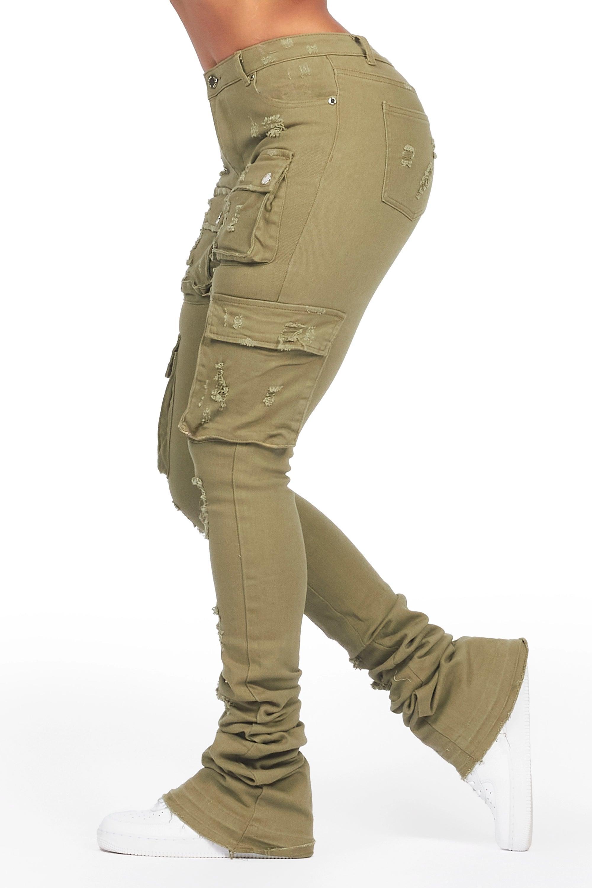 Noor Olive Cargo Super Stacked Jean Female Product Image