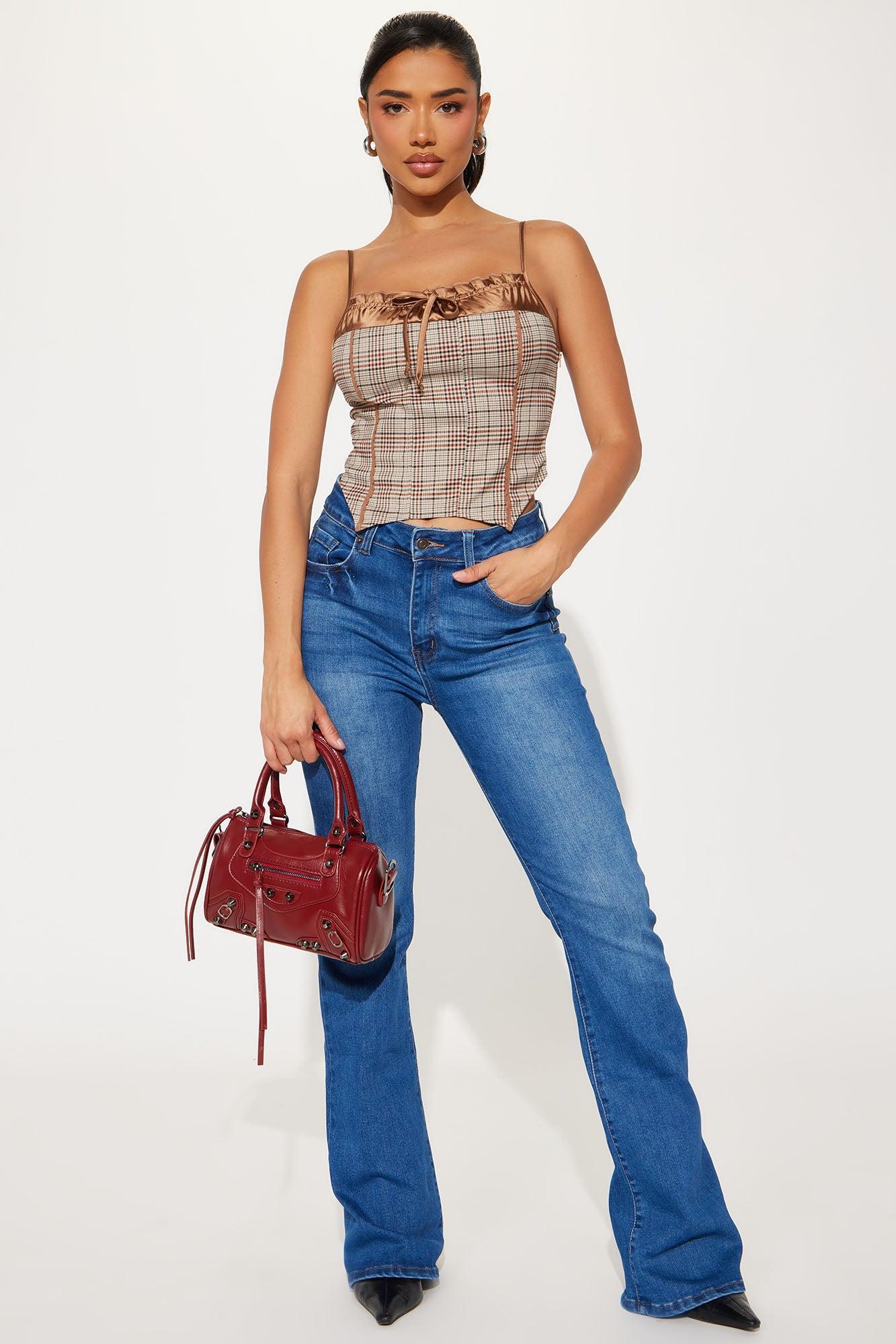 Zella Plaid Corset Top - Brown/combo Product Image