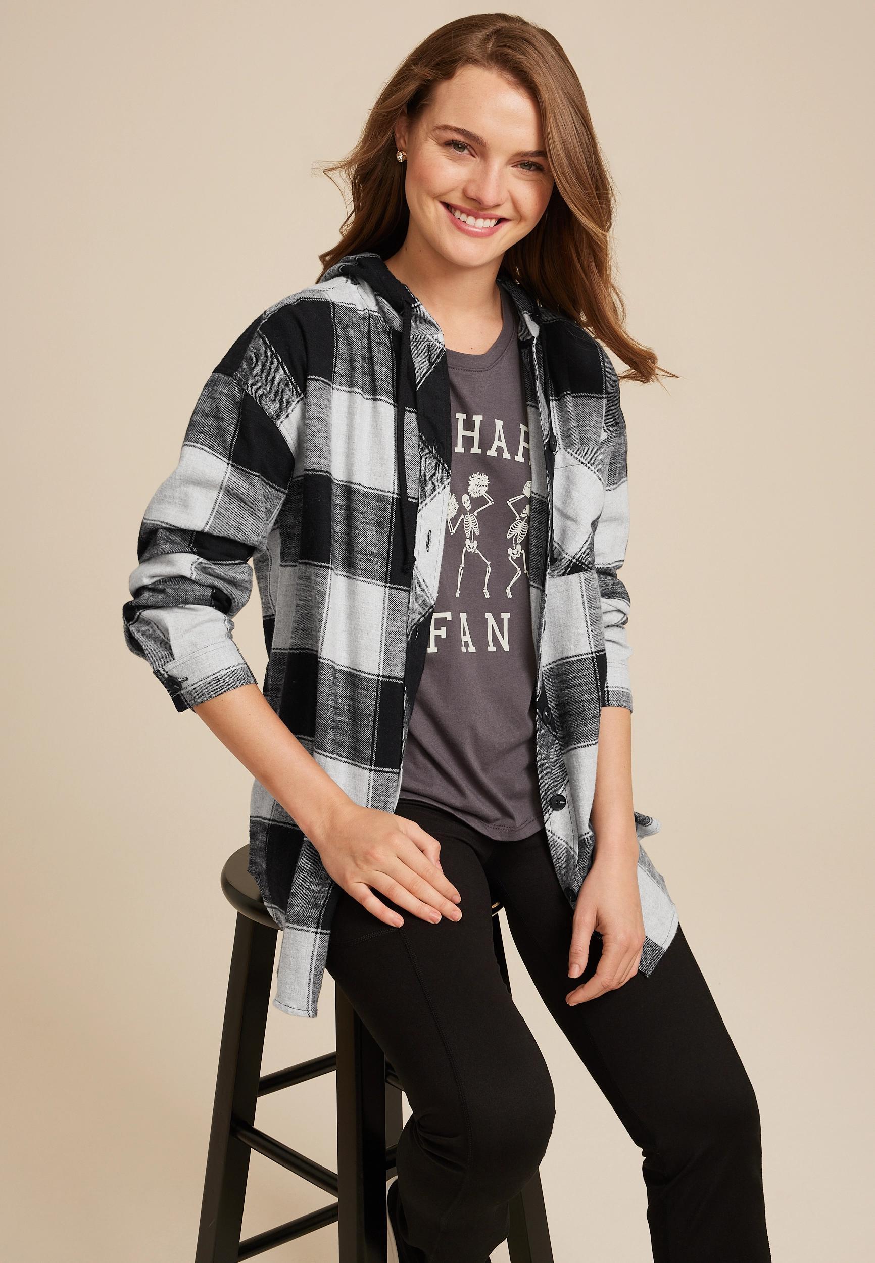 Collegiate Plaid Hooded Button Down Shirt Product Image