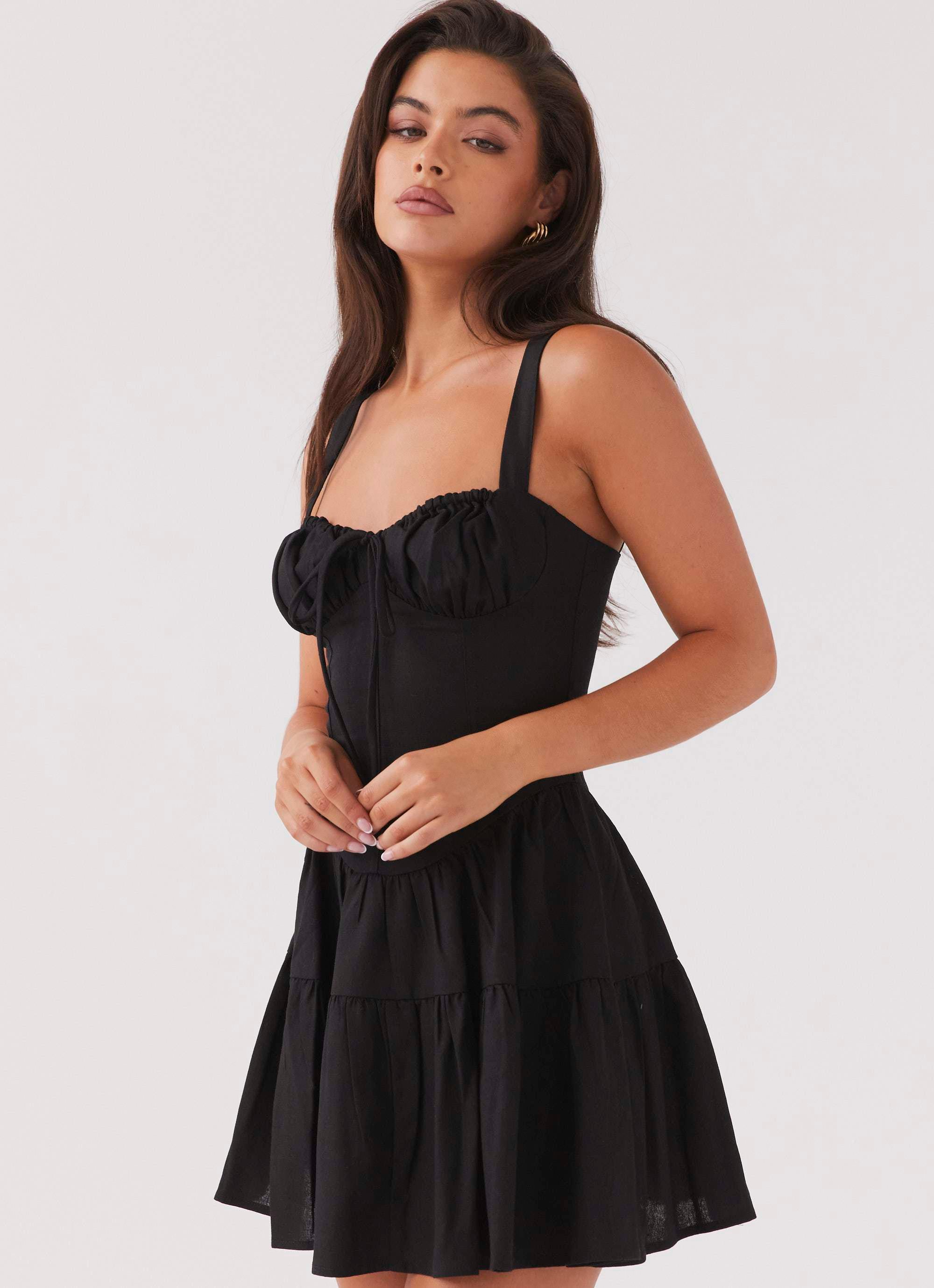 Lucie Linen Mini Dress - Black Product Image