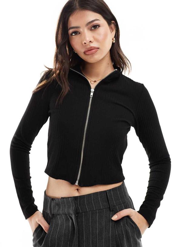 ONLY ribbed zip through top in black   Product Image