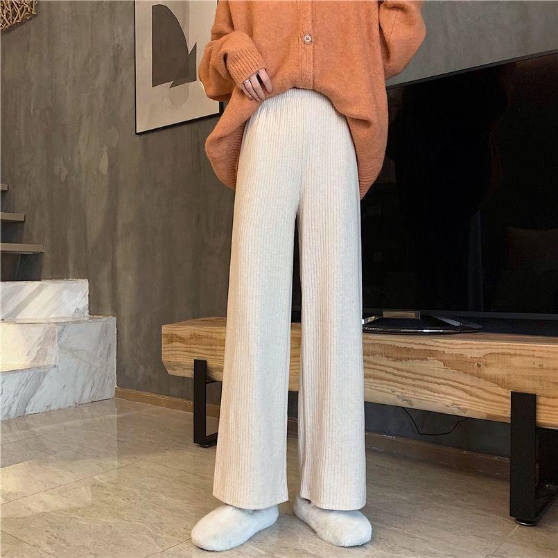 Mid Rise Plain Ribbed Wide Leg Pants (Various Designs) Product Image