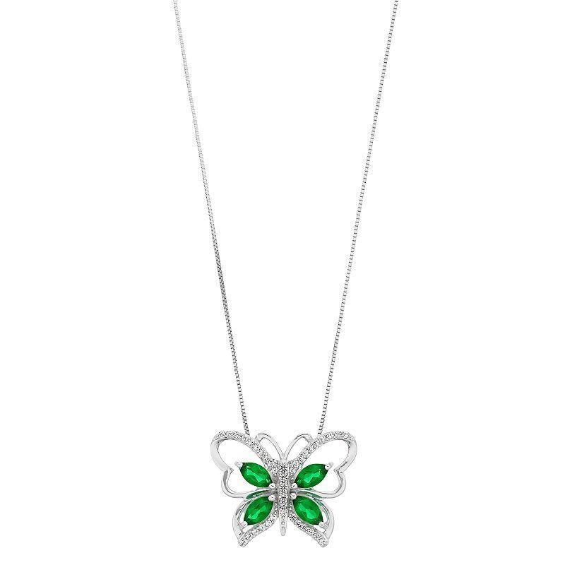 Sterling Silver Simulated Emerald & Lab-Created White Sapphire Pendant Necklace, Womens Green Product Image