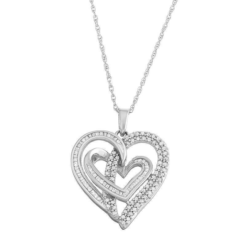 Jewelexcess Sterling Silver 1/2 Carat T.W. Diamond Intertwined Heart Pendant, Womens White Product Image