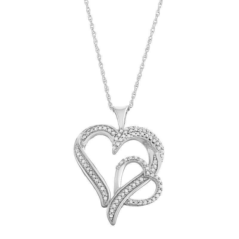 Jewelexcess Sterling Silver 1/3 Carat T.W. Diamond Double Heart Pendant, Womens White Product Image