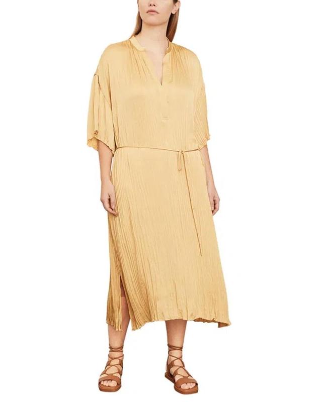 Plus Crushed Band Collar Dress In Beige Product Image