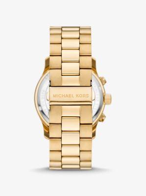 Michael Kors Mens Runway Chronograph Gold-Tone Stainless Steel Bracelet Watch Product Image