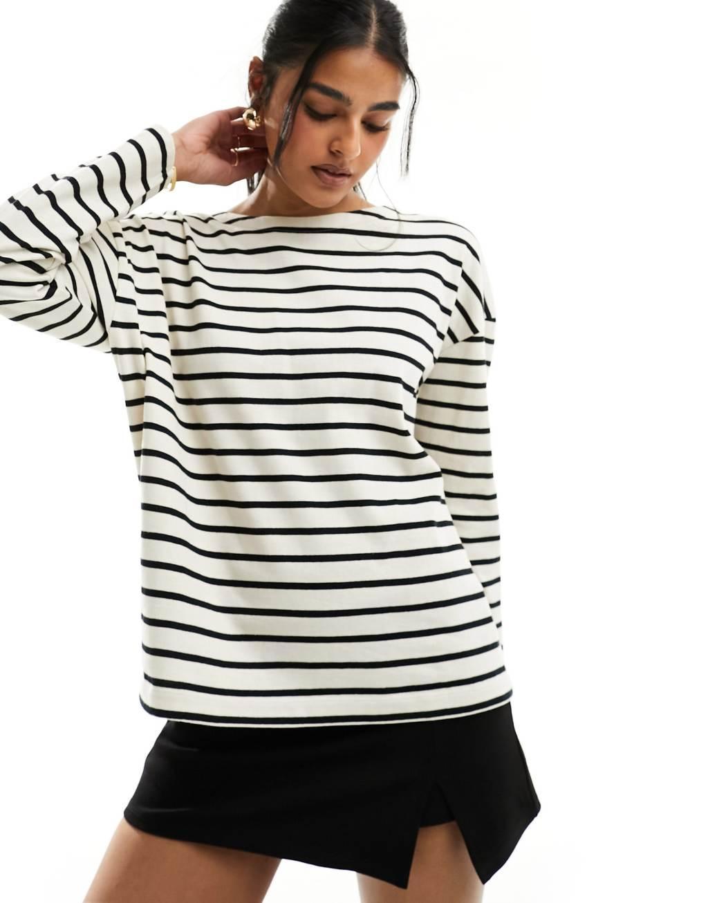 Stradivarius oversized striped t-shirt in natural Product Image