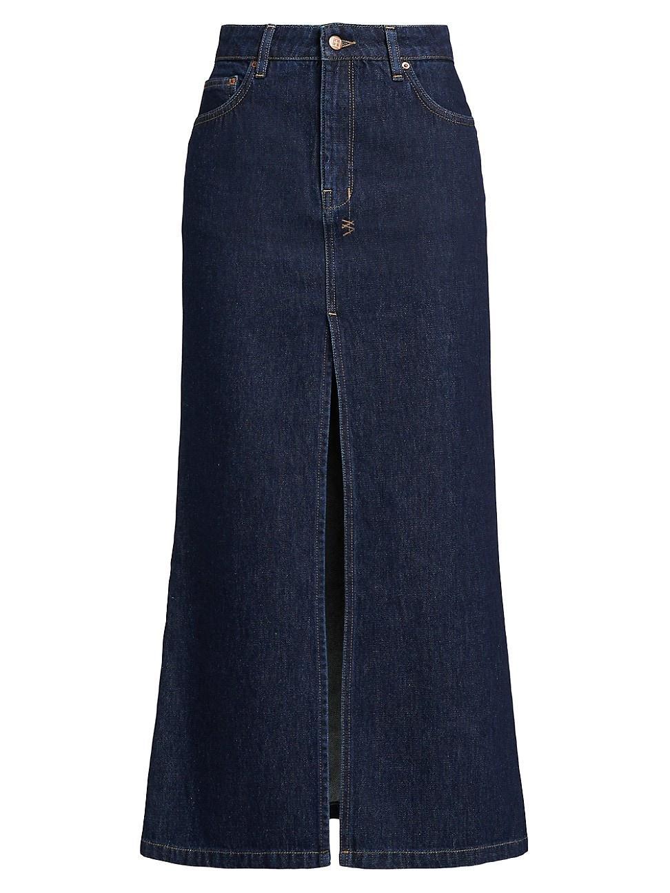 Womens Express To Mars Swerve Stretch Denim Midi-Skirt Product Image